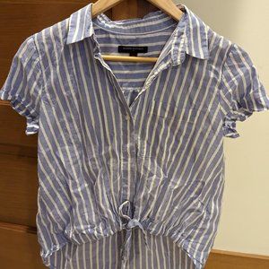 Banana Republic Striped Tie-Front Button Down Shirt Sky Blue Size XS
